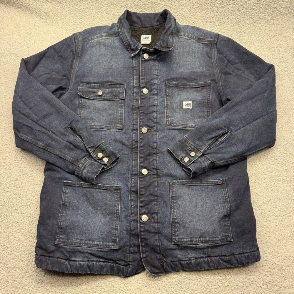 Lee Workwear 2091722‎ Mens Large Dark Wash Denim Jacket Sherpa Lined Chore Coat